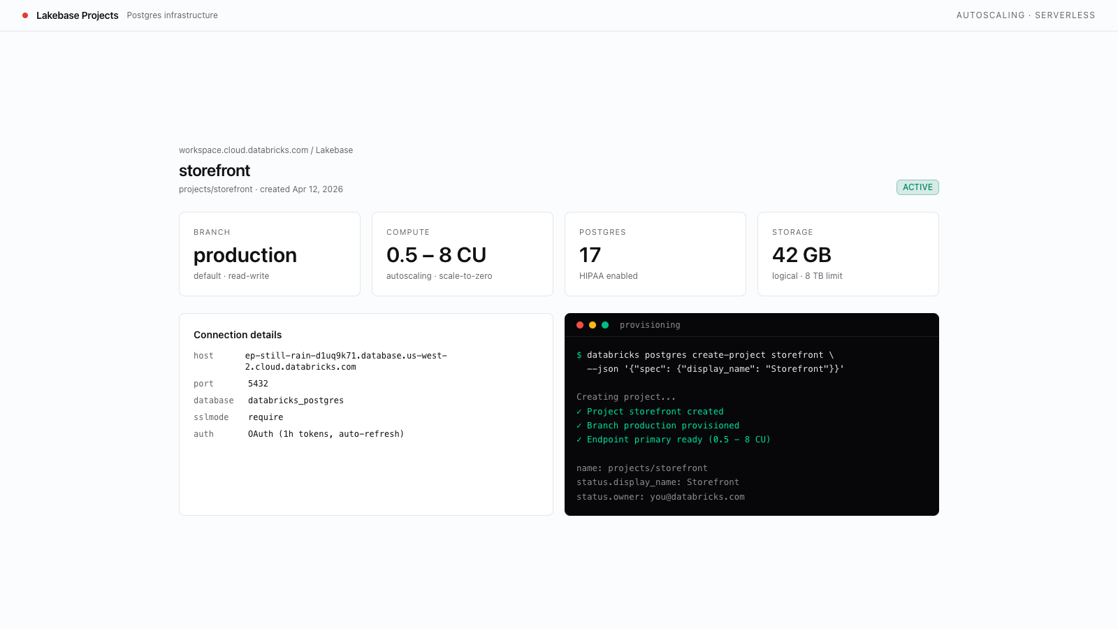 Vista previa de Create a Lakebase Project